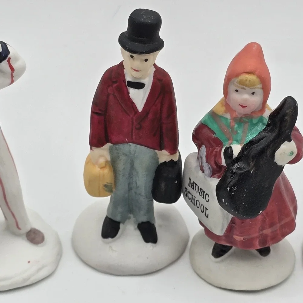 Vtg Christmas Village Figures Lot Ceramic Miniature Victorian People Gas Station